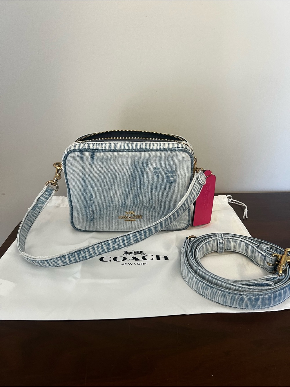 Authentic Coach Denim Carey Crossbody Bag with Charms